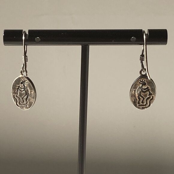 Vintage  Sterling Silver 925 Kokopelli Drop Earrings Fertility Native American - Picture 12 of 14